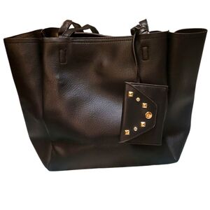 Vintage Black Tote Bag with Studded Card Holder. Vynal Leather